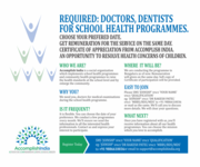 Required: Doctors,  Dentists for School Health Programmes.