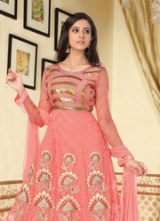 Dark Peach Colored Semi Stitched Long Anarkali Suits only on Rs.1999/-