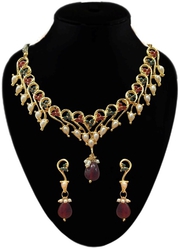  Best Austrian Stone Alloy Green & Maroon Necklace Set for women’s