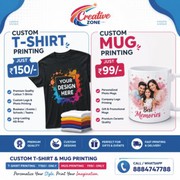 Mug Printing Rs. 99/-  | Custom T-Shirt printing Rs. 50/- only | Conta